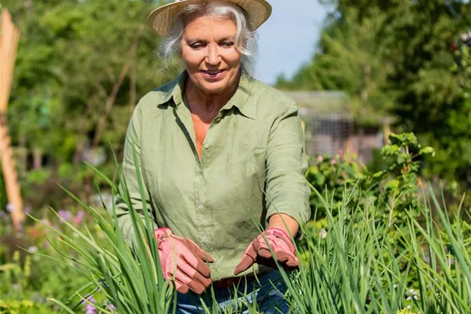 Gartenarbeit - Frau am Hochbeet